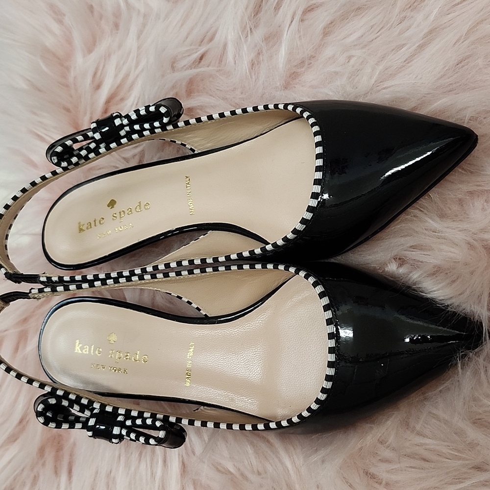 PRE-LOVED KATE SPADE PATENT BOWDIE SLINGBACK KITTEN HEELS-5